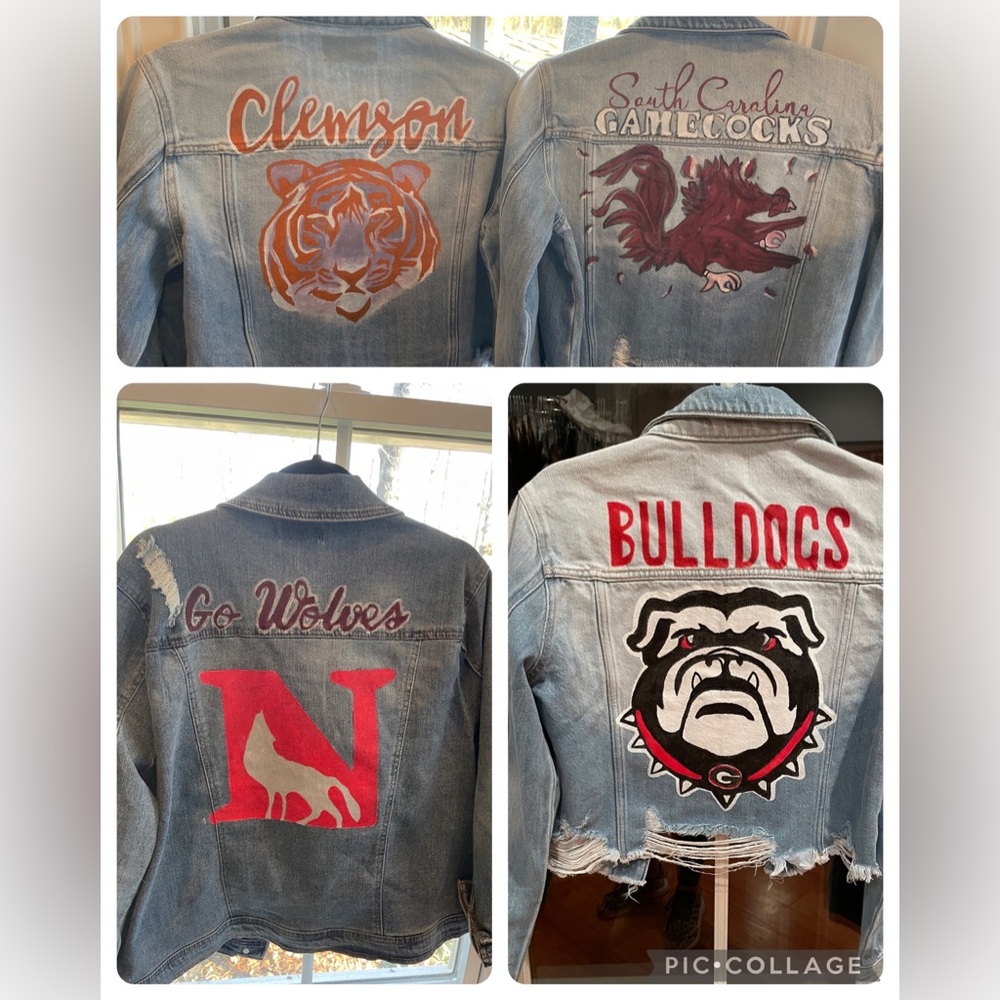 Hand painted Mascot Clemson Tigers Gamecocks Georgia Bulldogs College Jacket